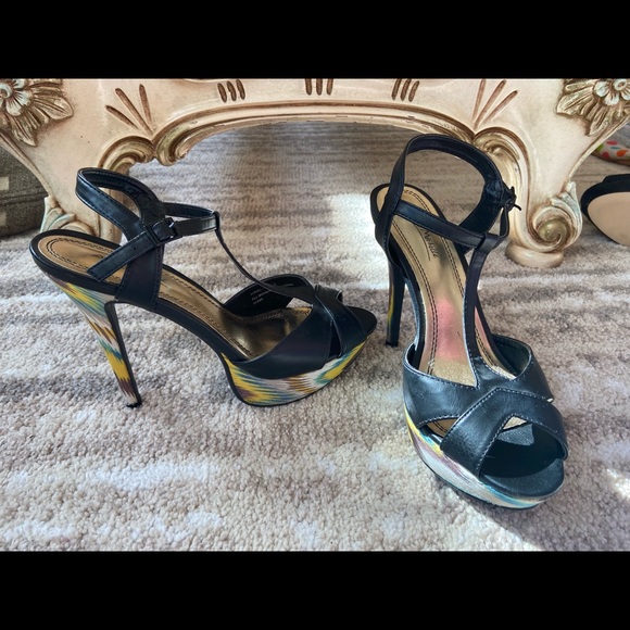 Anne Michelle 5 inch heel leather top & multicolor heel/ platform - size 9 - Picture 5 of 17